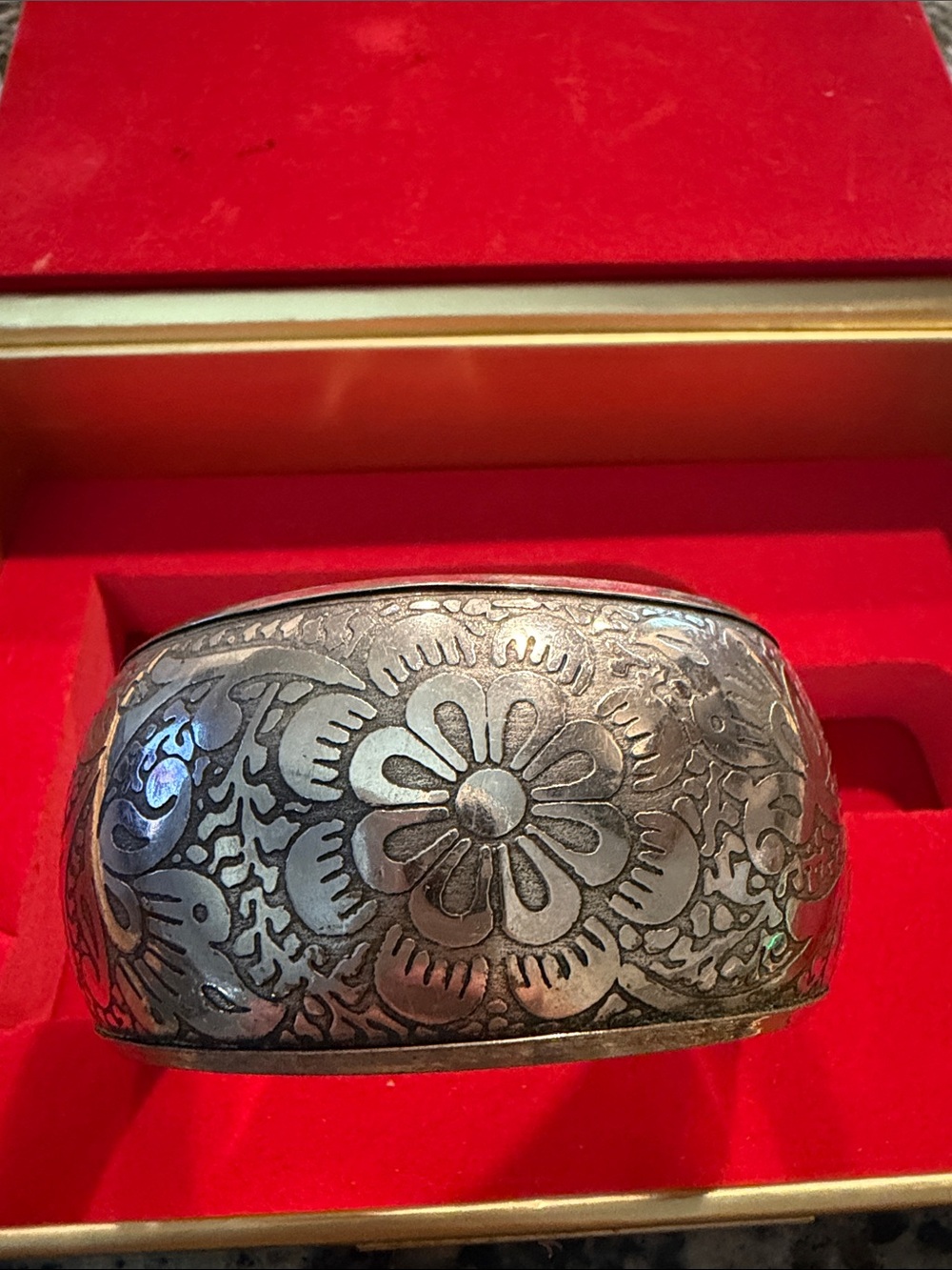 Hand-Engraved Floral Cuff Watch Bracelet - Silver-Tone